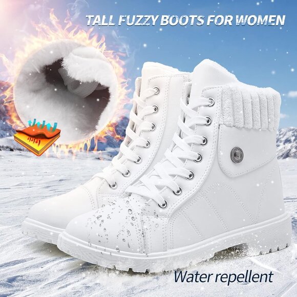 Waluzs Ankle Boot Women White Polyurethane lace up fleece interior And Soft - Picture 4 of 6